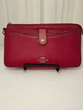 Coach Pebbled Leather Crossbody Wallet - Raspberry Red